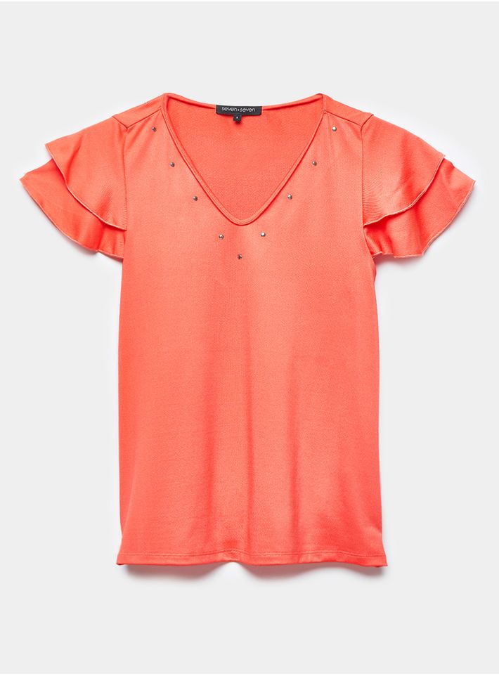 Camiseta Unicolor Apliques Metálicos Color Naranja, Talla Xs