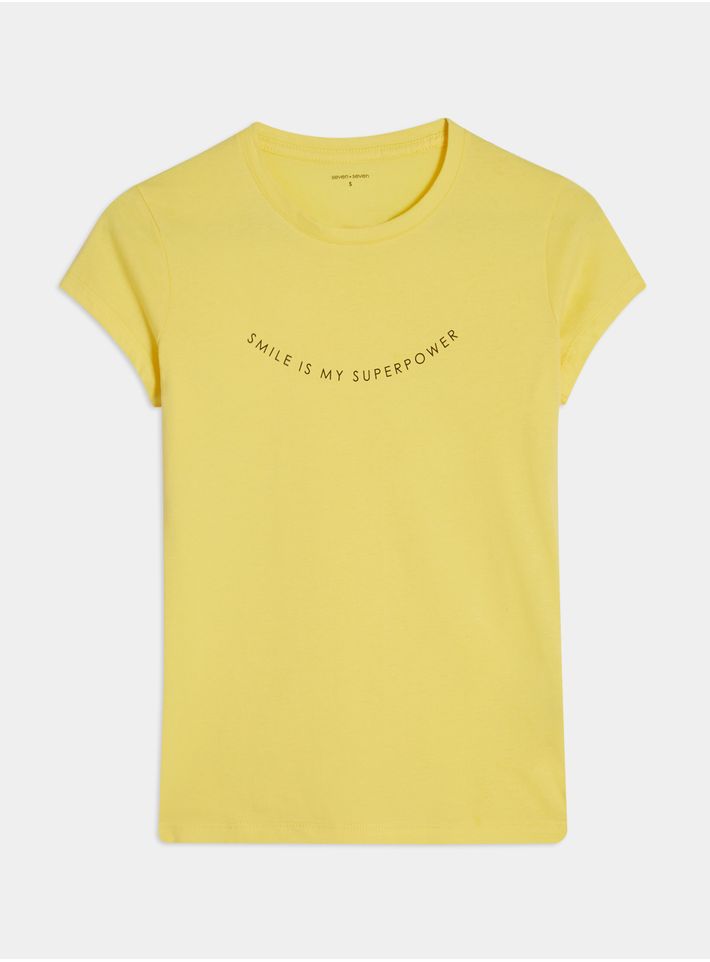 Camiseta Estampada Smile Is My Superpower Color Amarillo, Talla L