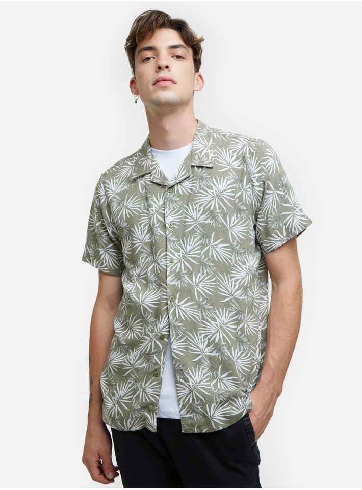 Camisa para hombre, diseño tipo bowling con estampado de flores Color Gris, Talla S