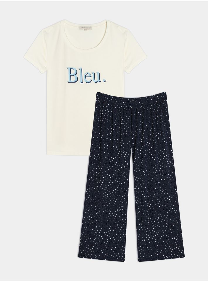 Pijama Larga Bleu Color Crema, Talla S