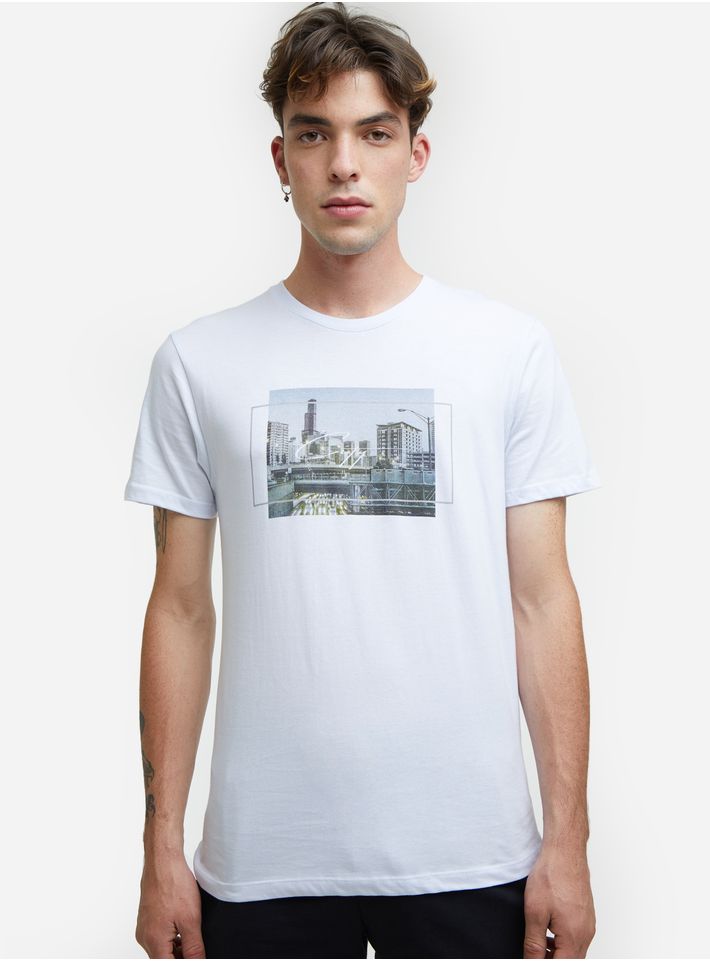 Camiseta Con Screen Fotografico City Color Blanco, Talla Xs