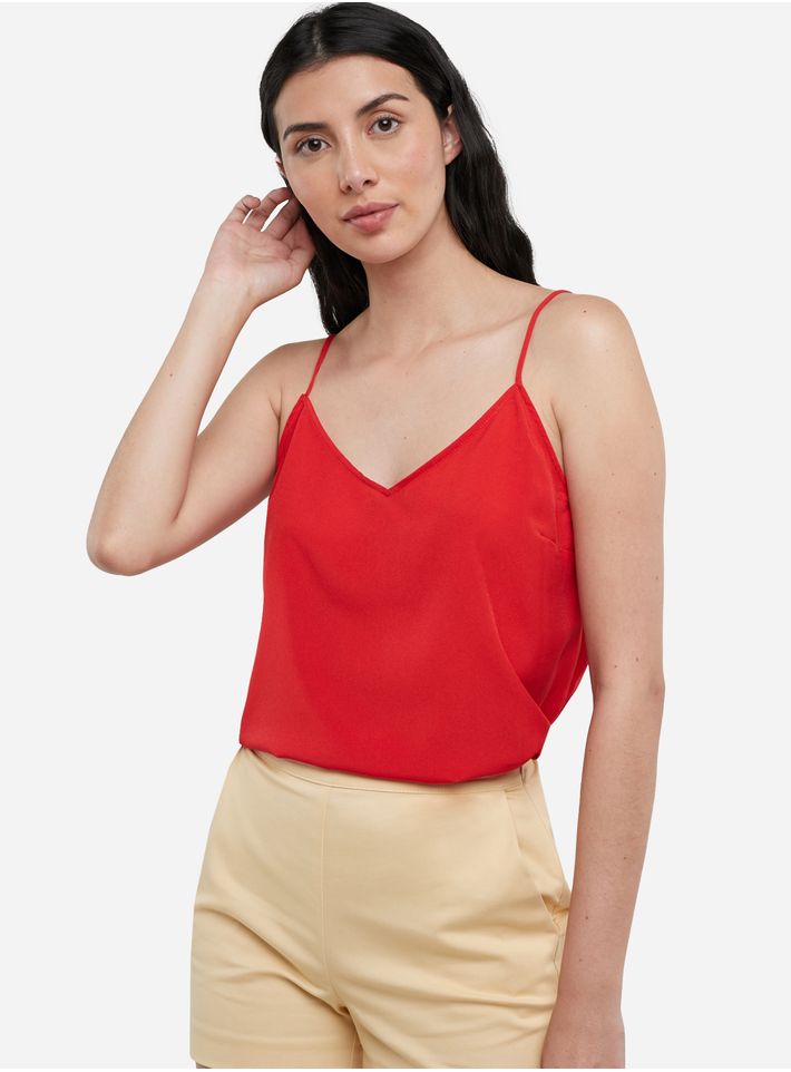 Blusa De Tiras Escote En V Color Rojo, Talla Xs